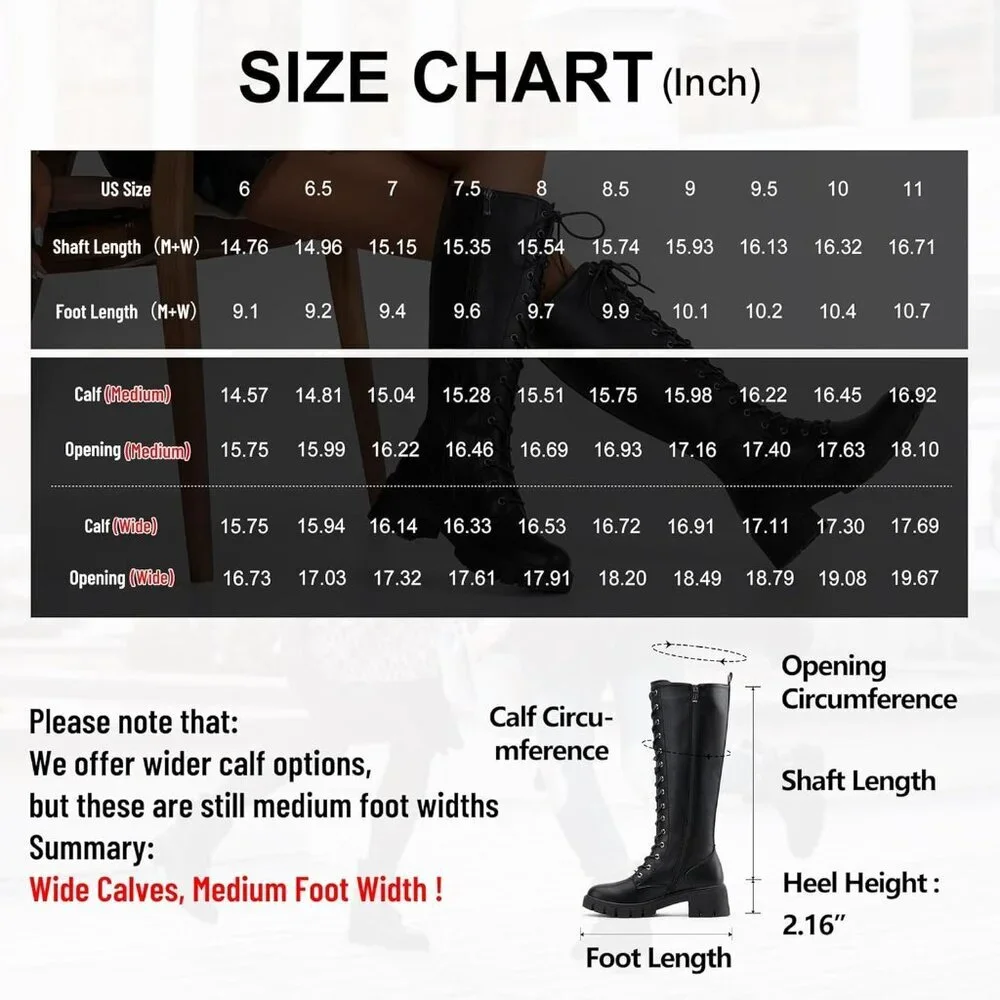 Women's Black Pu 953 Chunky Platform Heel Lace Gothic Knee High Combat Boots